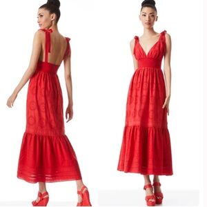 EUC Alice + Olivia Levine Eyelet-Embroidered Linen Blend Maxi Dress Size 10 Chic